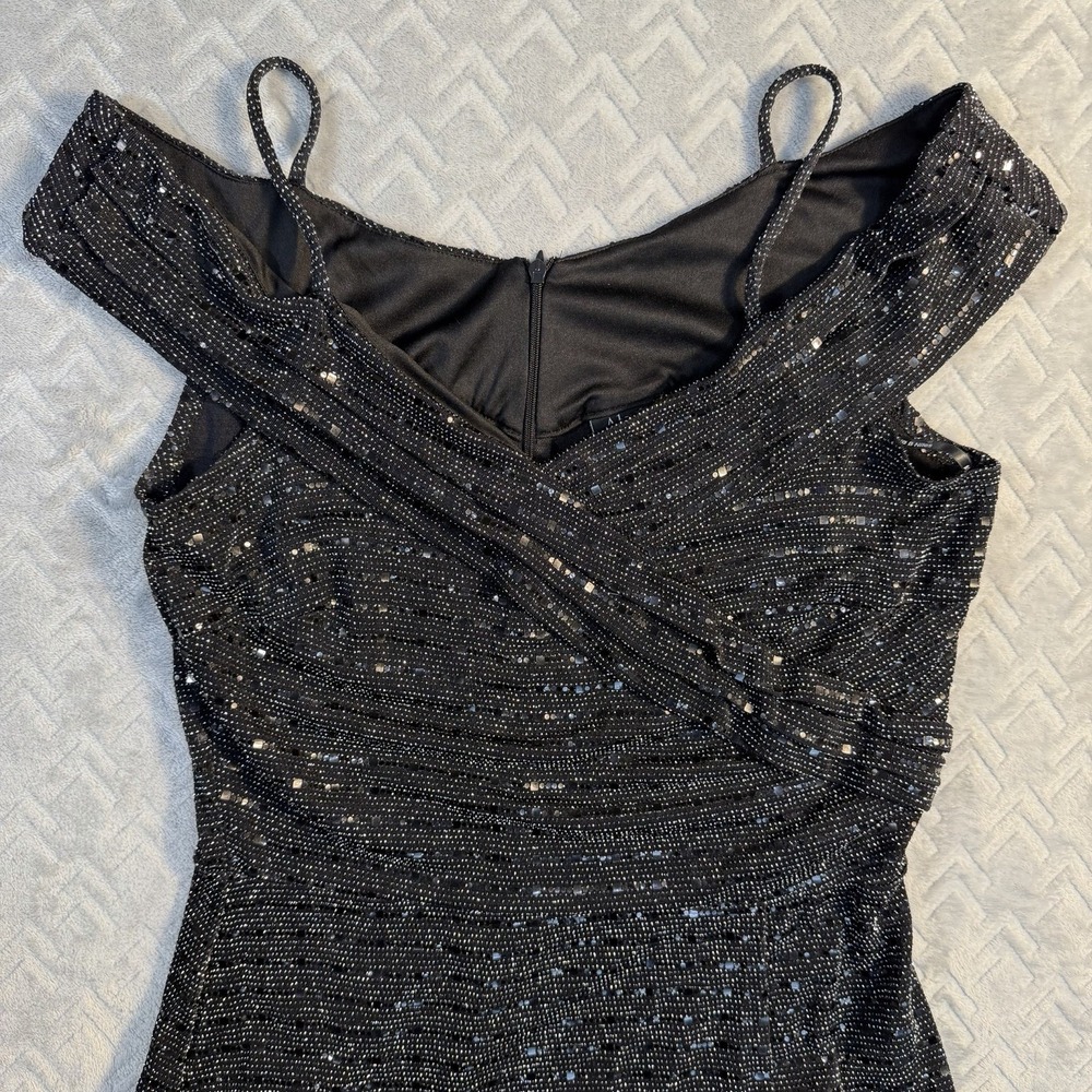 NWT Alexa B Nites Dress Sz 12 Black Glitter Maxi Long Evening Prom Sparkle‎